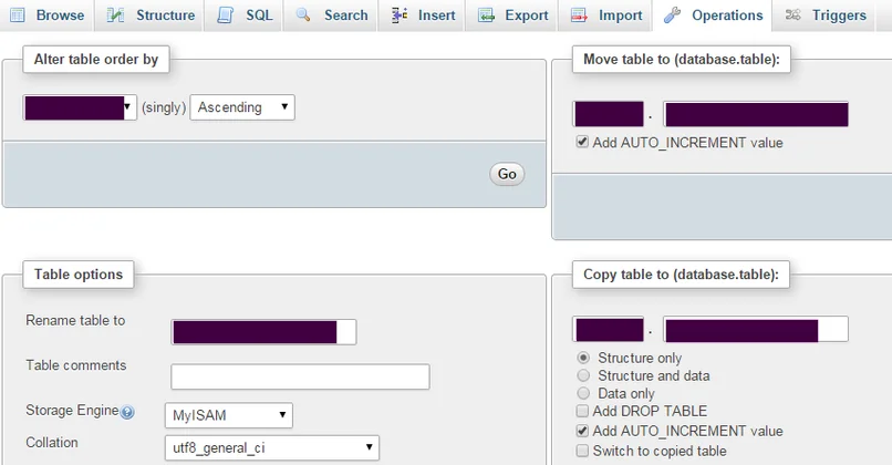 Duplicate MySQL Table Using phpMyAdmin 1 "1"