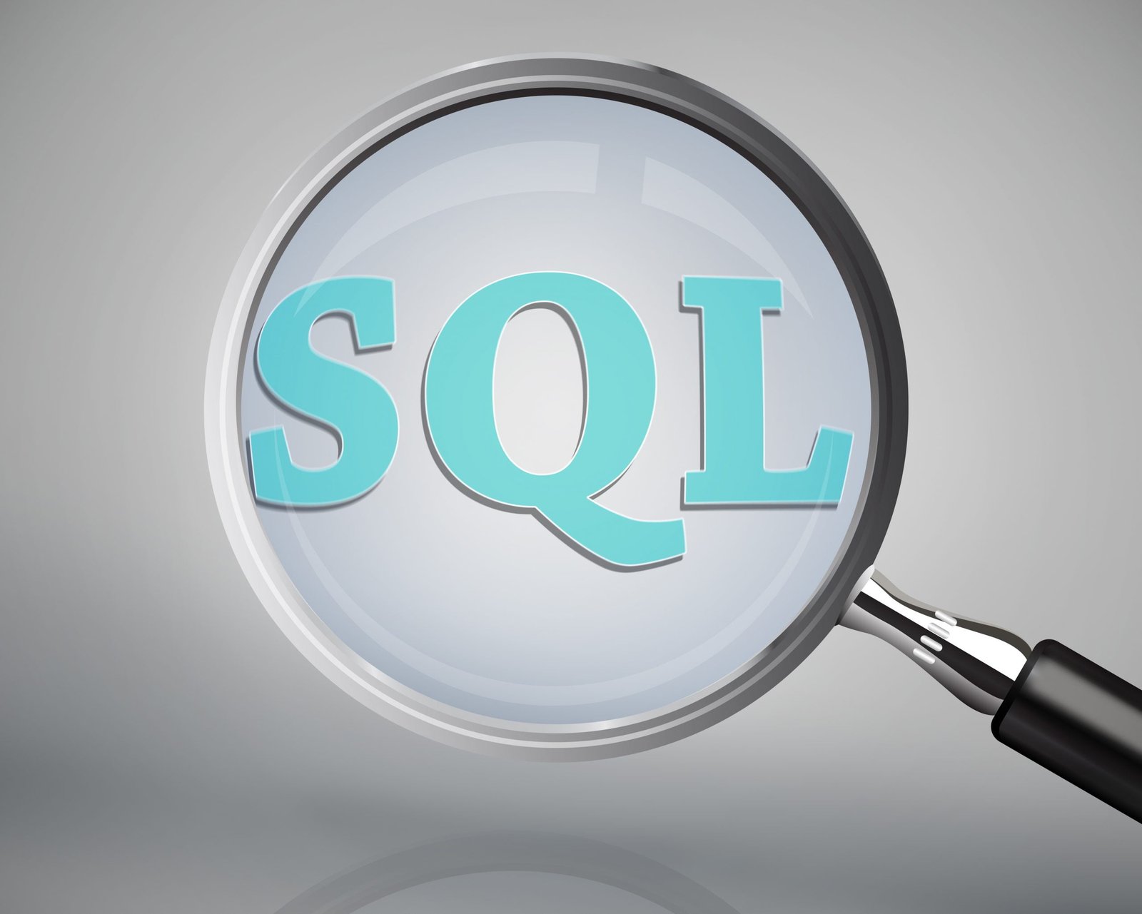 Magnifying glass showing sql word