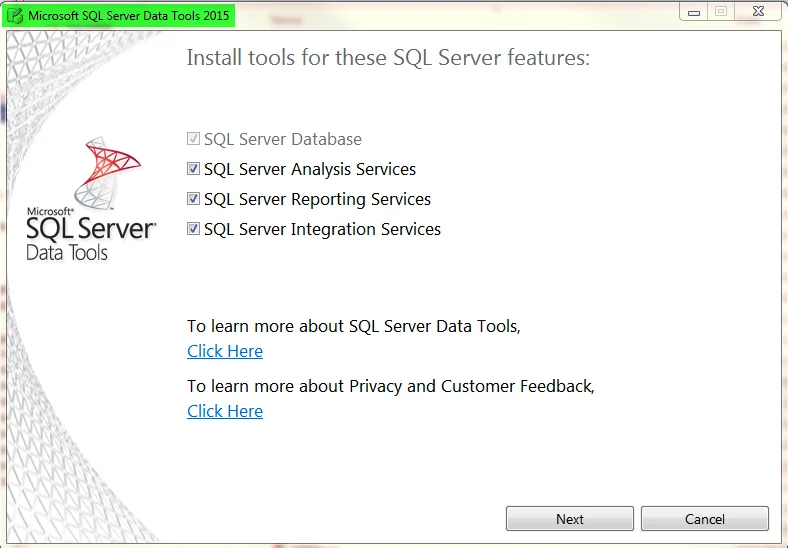 Installing SQL Server Data Tools for Visual Studio 2015 1 "ssdt20151"